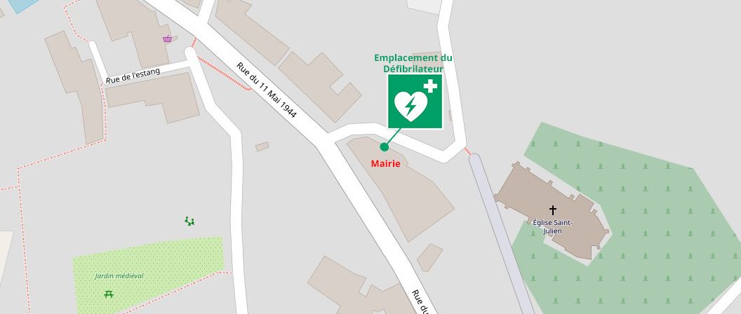 Plan montrant l'mplacement du défibrilateur de Cardaillac