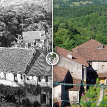 image montrant la superposition de deux images du même lieu avant et aujourd'hui à Cardaillac
