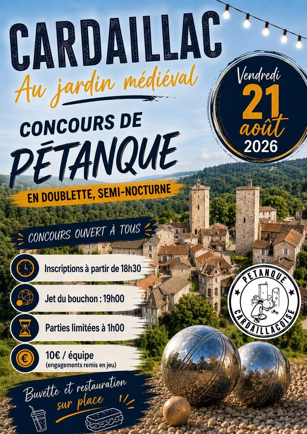Concours de pétanque à 19h00 au jardin médiéval