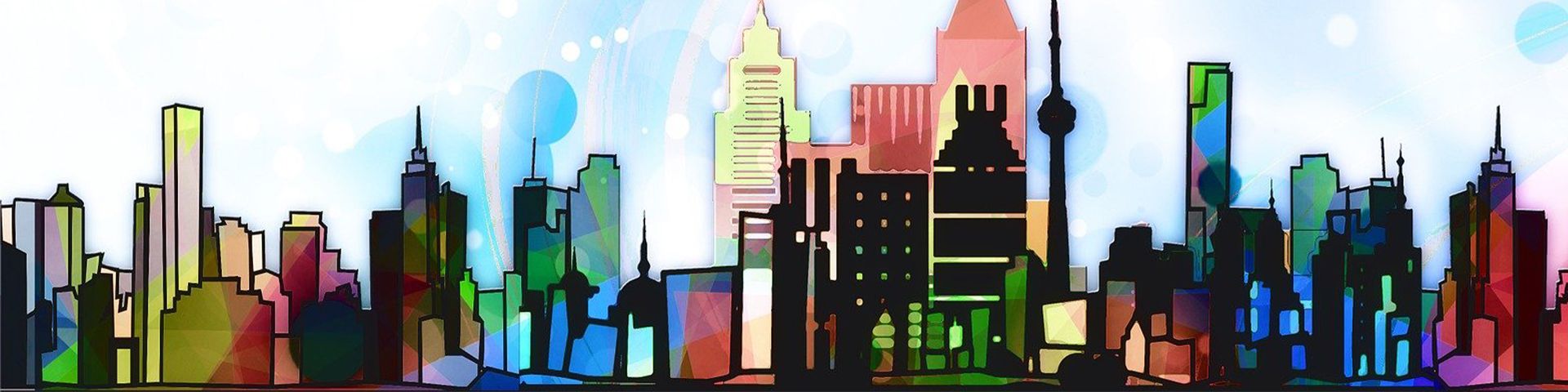 image en couleur montrant une ville avec des batiments de couleur